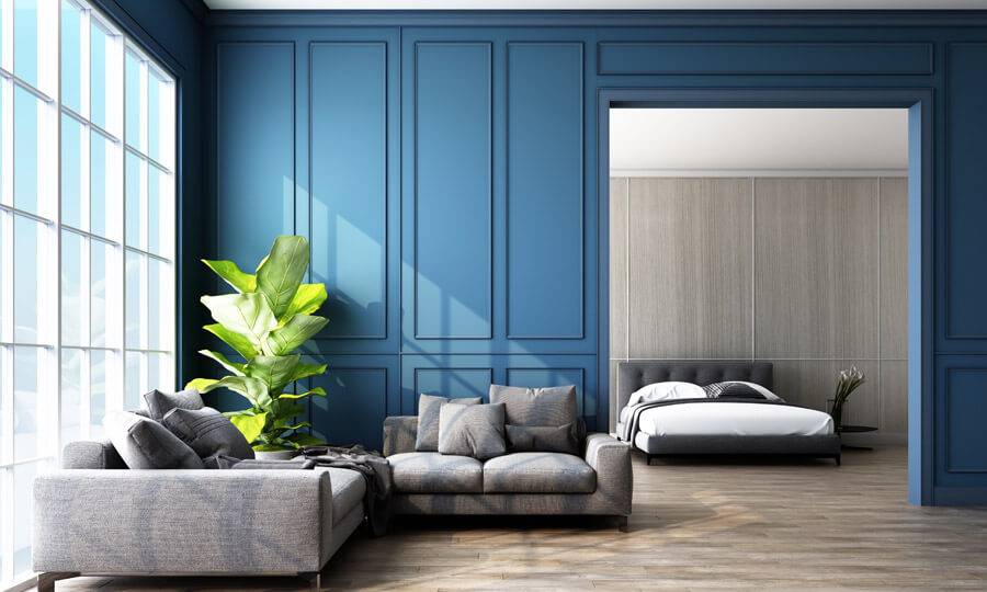 blue wood panelling on walls