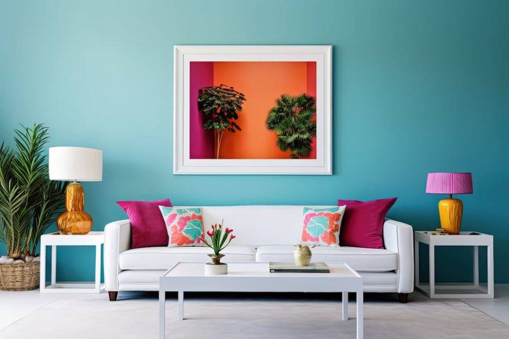 living room home design with large artwork